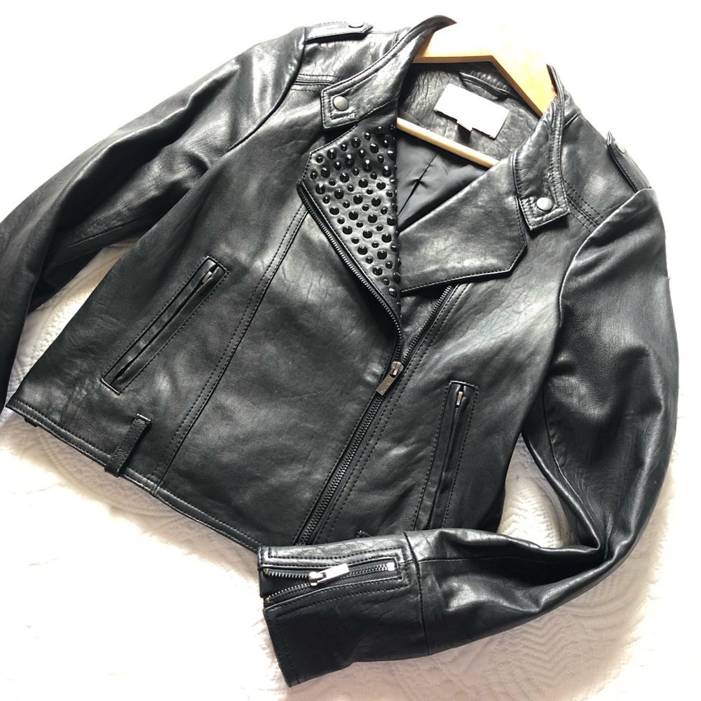 YOUNG by YOYO YEUNG Genuine Leather Moto Jacket Black Lamb Size Extra Small